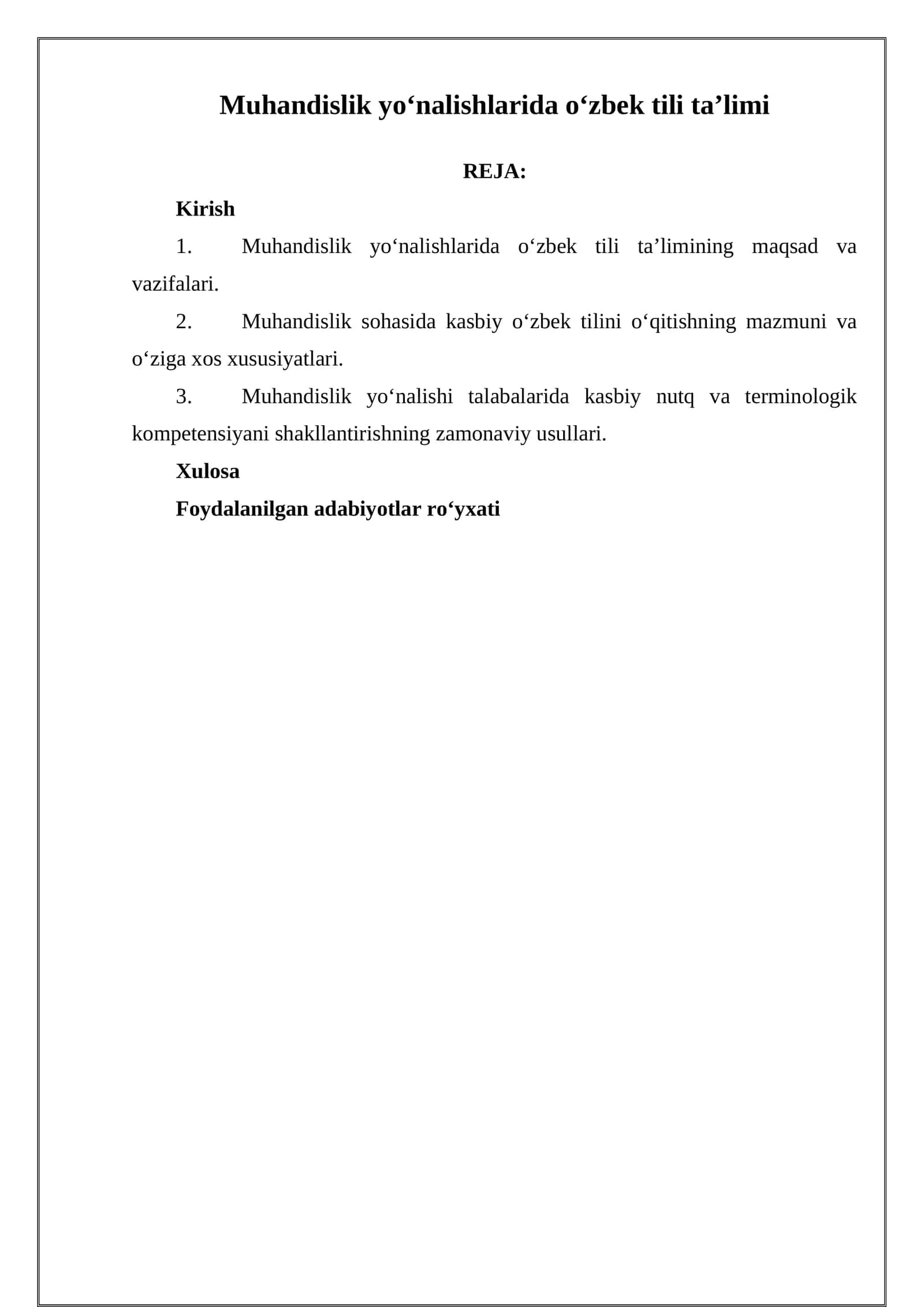 Muhandislik yo‘nalishlarida o‘zbek tili ta’limi 1