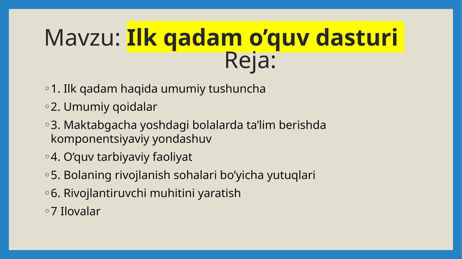 "Ilk qadam o’quv  dasturi" 1