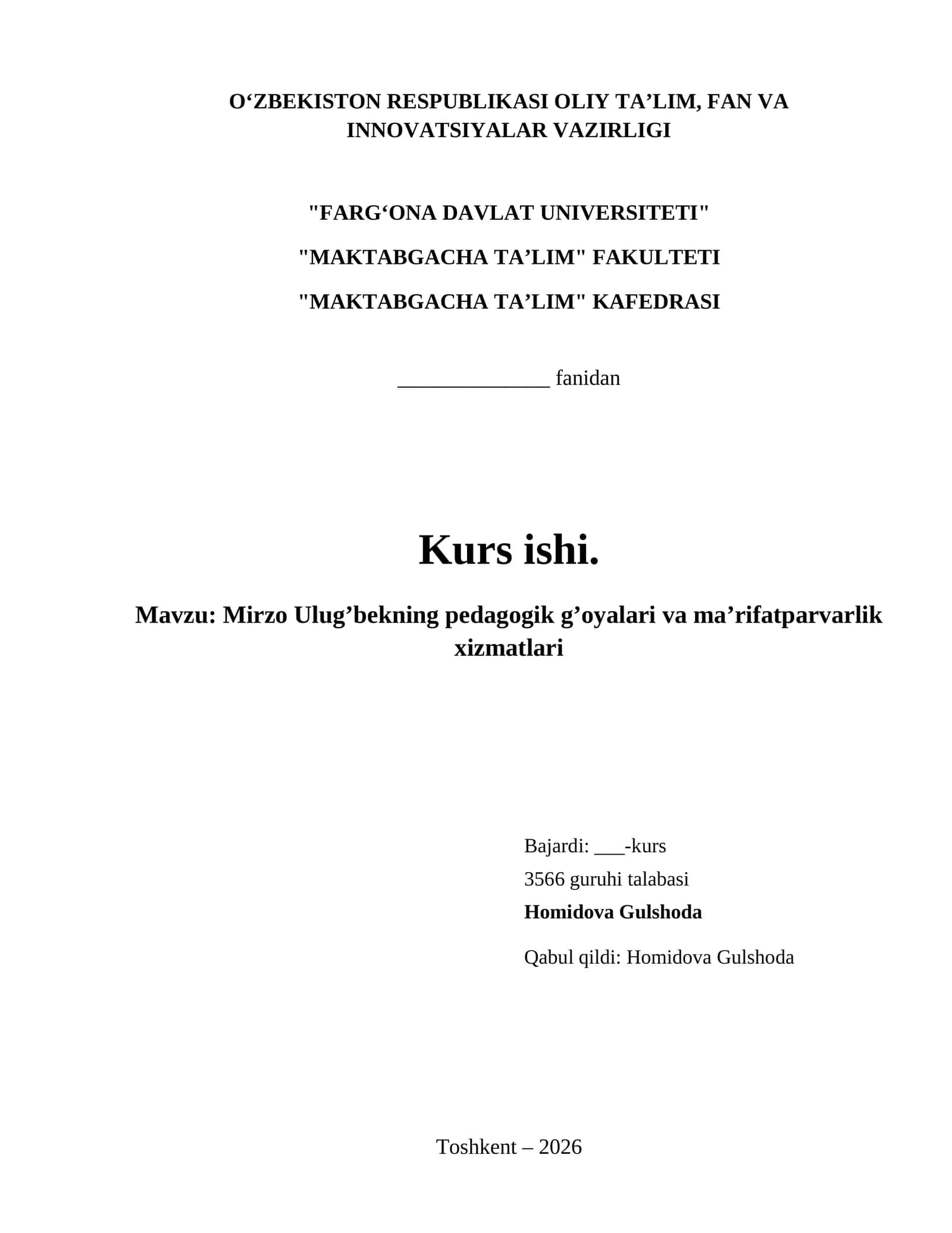 Mirzo Ulug’bekning pedagogik g’oyalari va ma’rifatparvarlik xizmatlari 1
