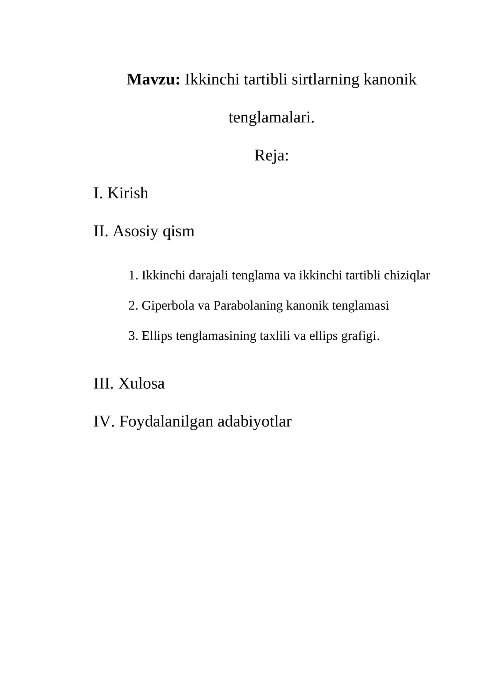 Ikkinchi tartibli sirtlarning kanonik tenglamalari 1