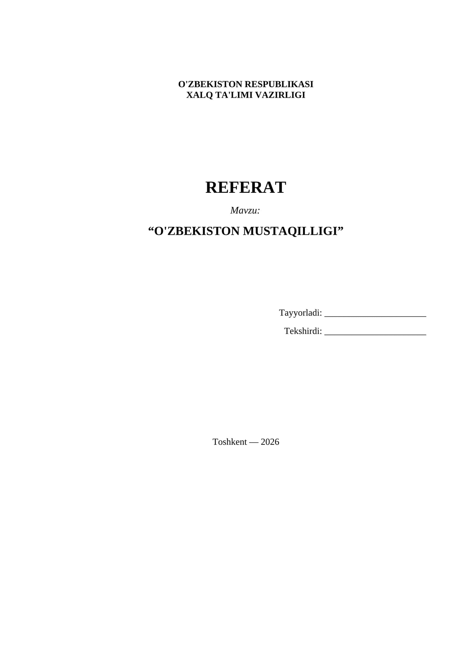 Referat OʻZBEKISTON mustaqilligi haqida 1