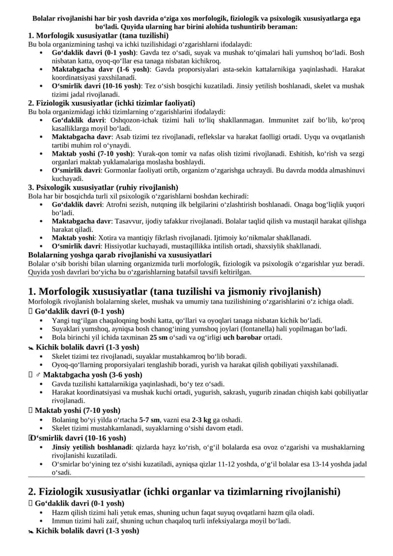 Bolalar rivojlanishi har bir yosh davrida 1