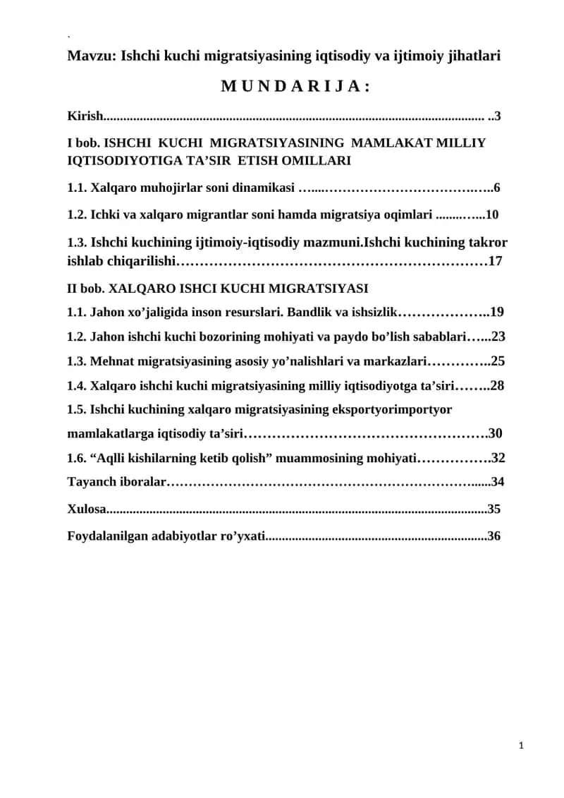 Ishchi kuchi migratsiyasining iqtisodiy va ijtimoiy jihatlari 1