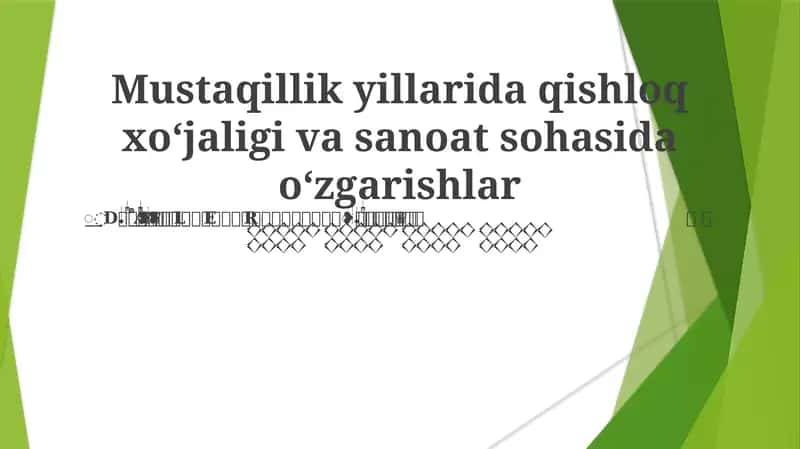 Mustaqillikdan Keyingi Qishloq Xo'jaligi Inqilobi 1