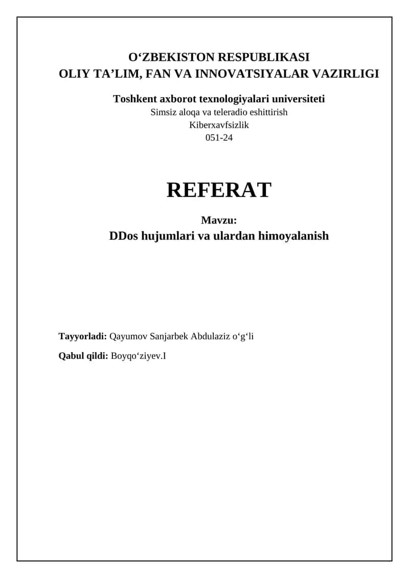 DDos hujumlari va ulardan himoyalanish 1