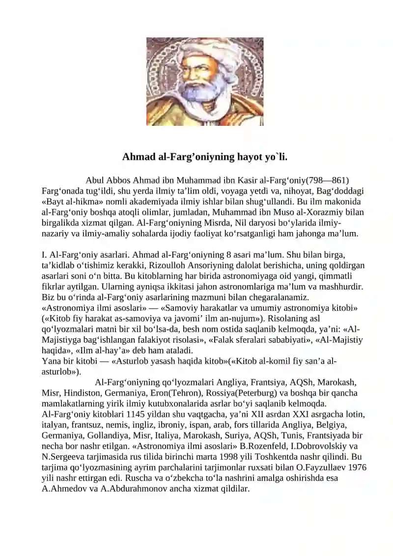 Ahmad al-Farg’oniyning hayot yo`li