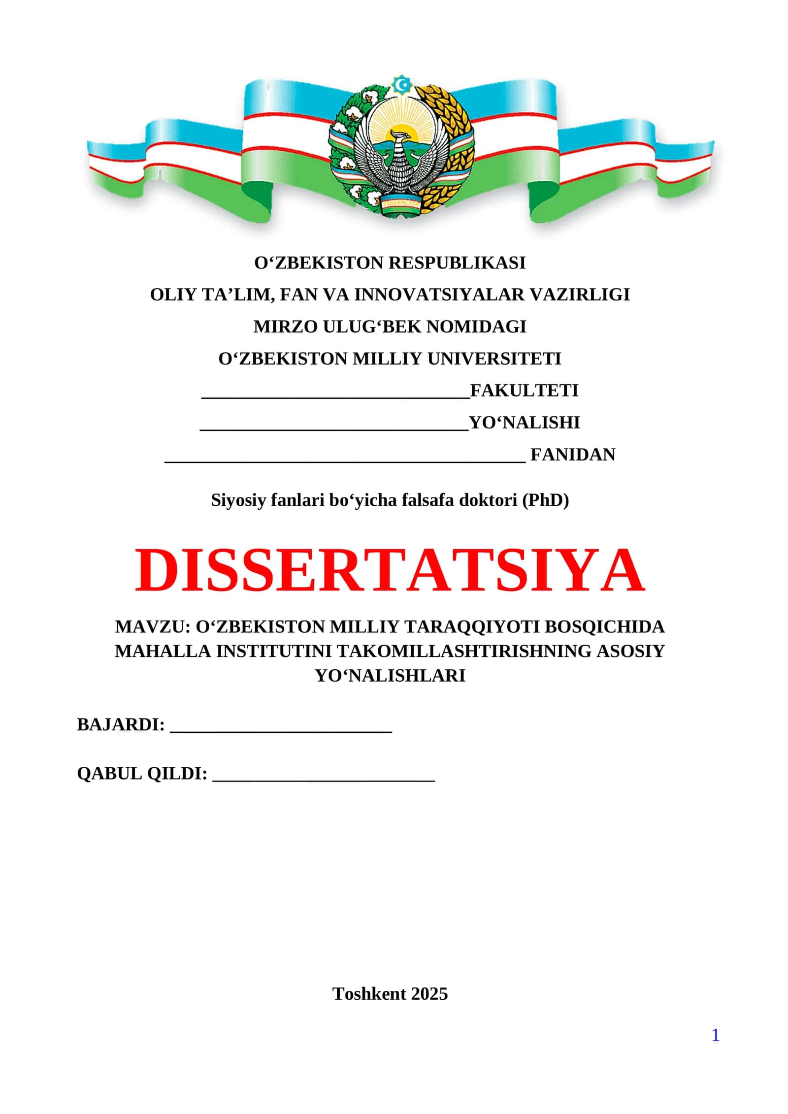 OʻZBEKISTON MILLIY TARAQQIYOTI BOSQICHIDA MAHALLA INSTITUTINI TAKOMILLASHTIRISHNING ASOSIY YOʻNALISHLARI 1