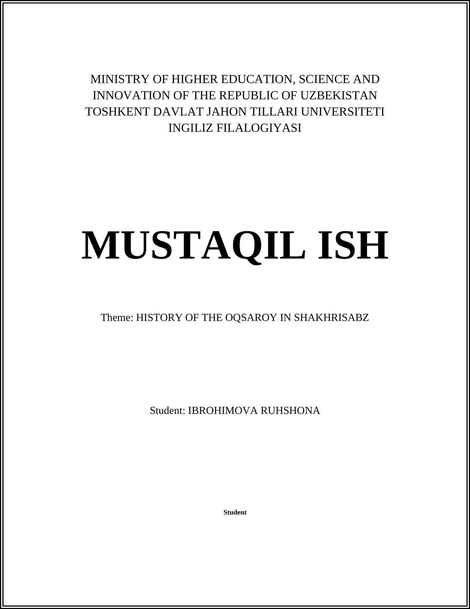 HISTORY OF THE OQSAROY IN SHAKHRISABZ 1
