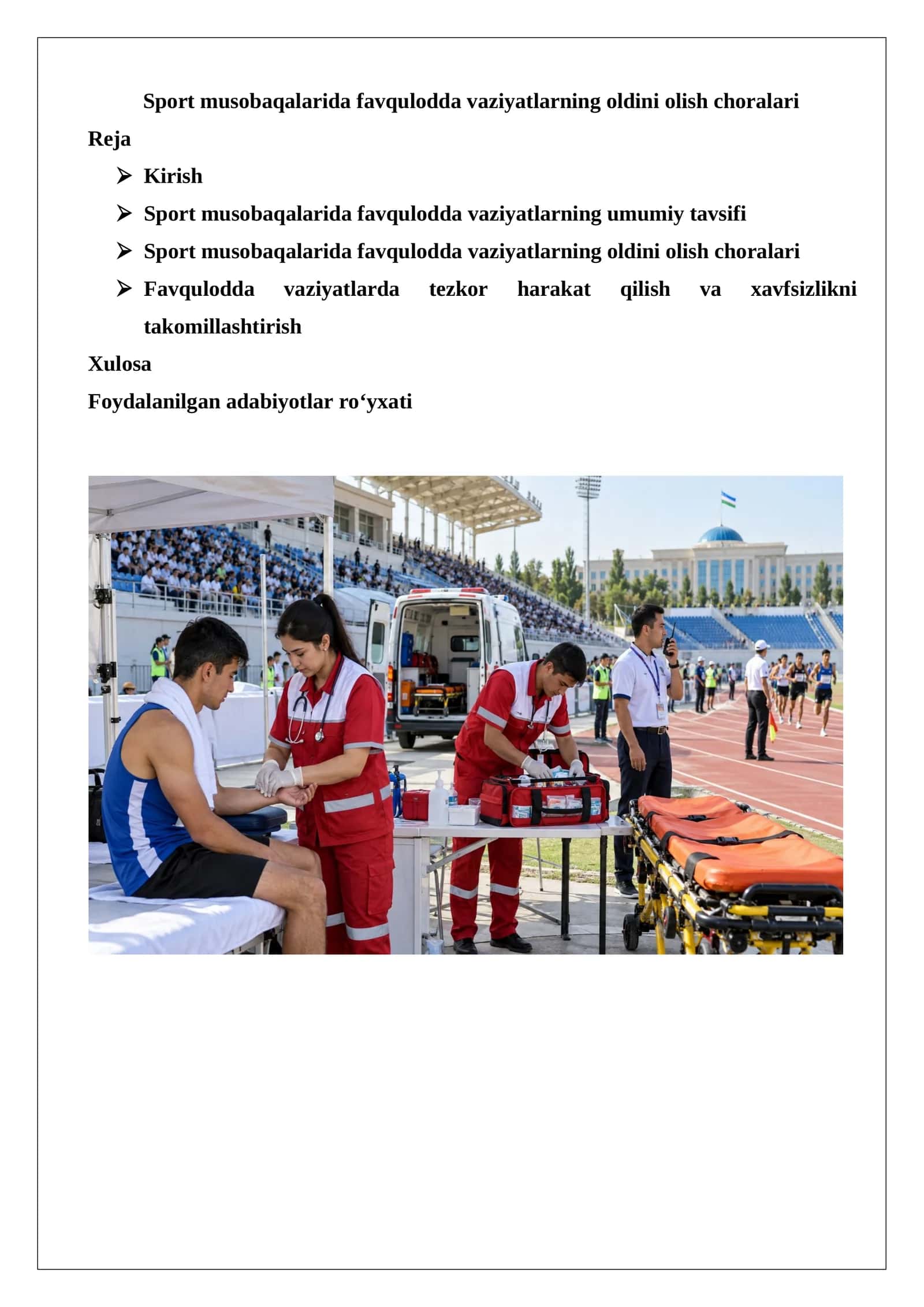Sport musobaqalarida favqulodda vaziyatlarning oldini olish choralari 1