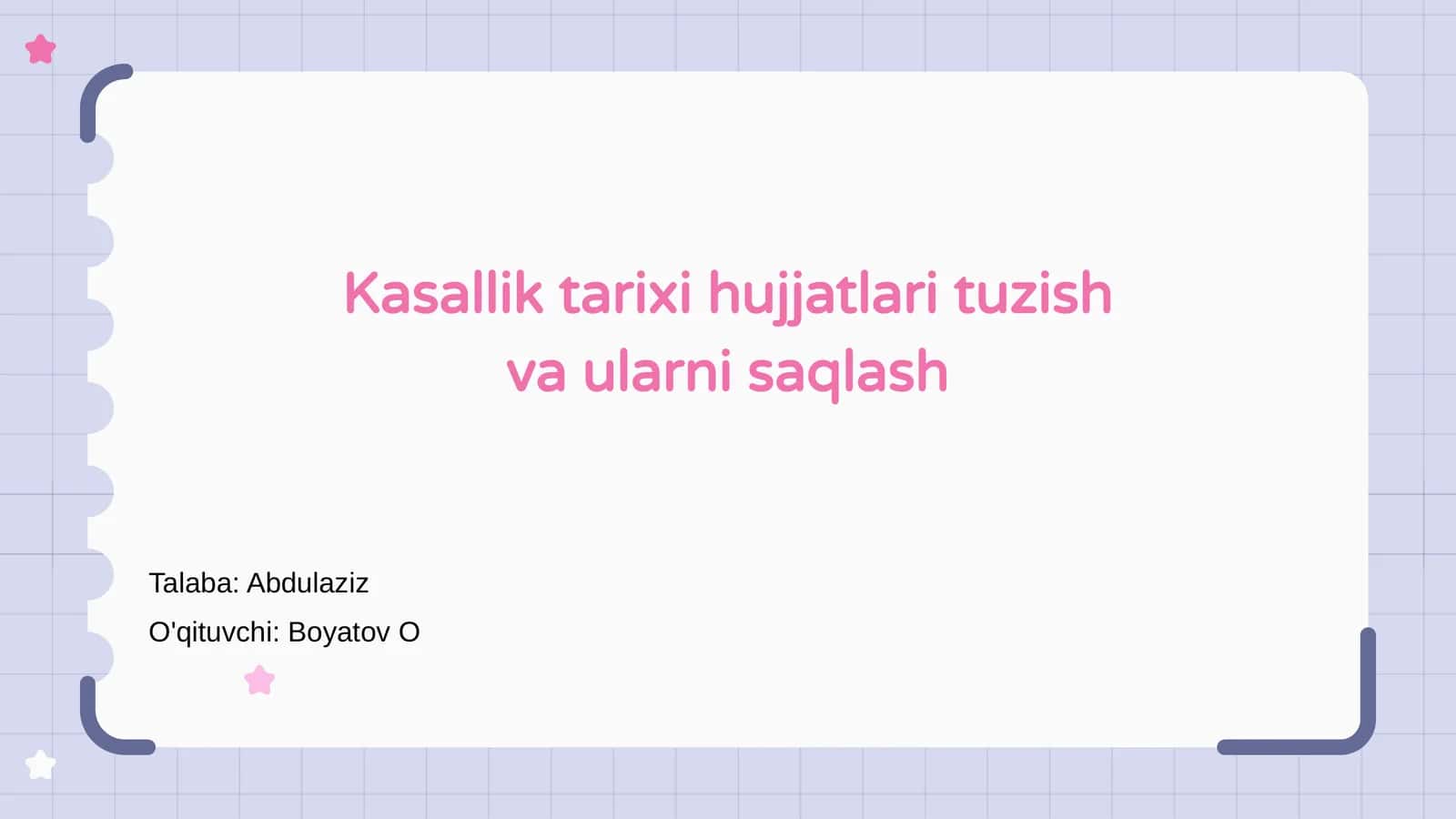 Kasallik tarixi hujjatlari tuzish va ularni saqlash 1