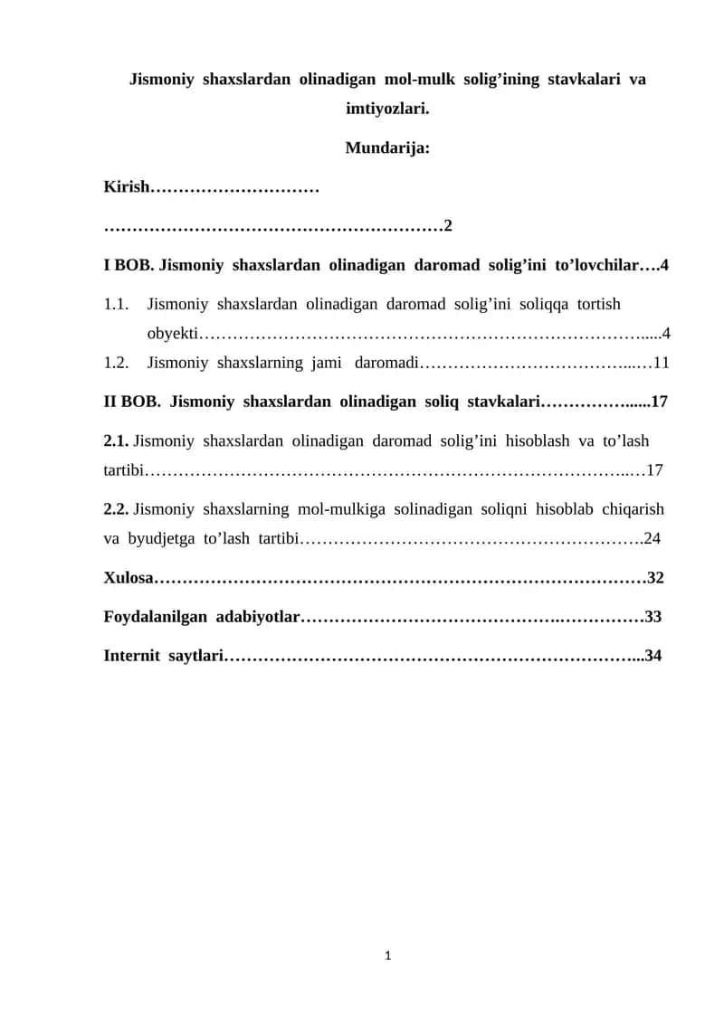 Jismoniy shaxslardan olinadigan mol-mulk solig’ining stavkalari va imtiyozlari 1