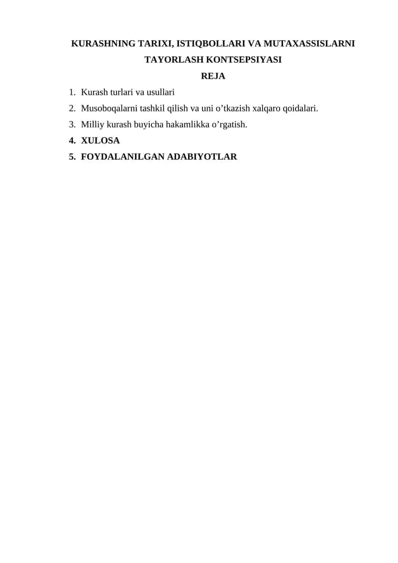 KURASHNING TARIXI, ISTIQBOLLARI VA MUTAXASSISLARNI TAYORLASH KONTSEPSIYASI 1