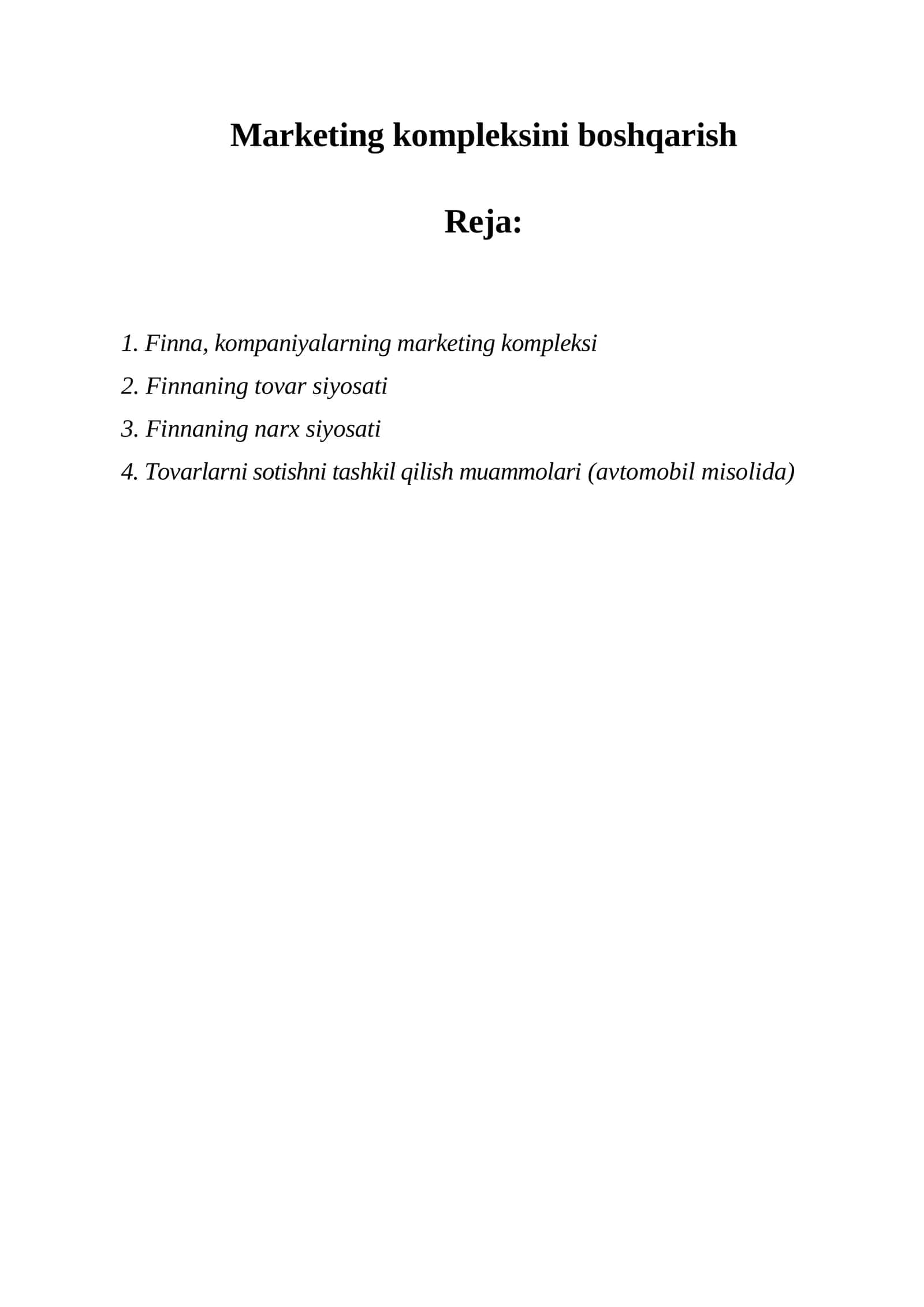 Marketing kompleksini boshqarish 1