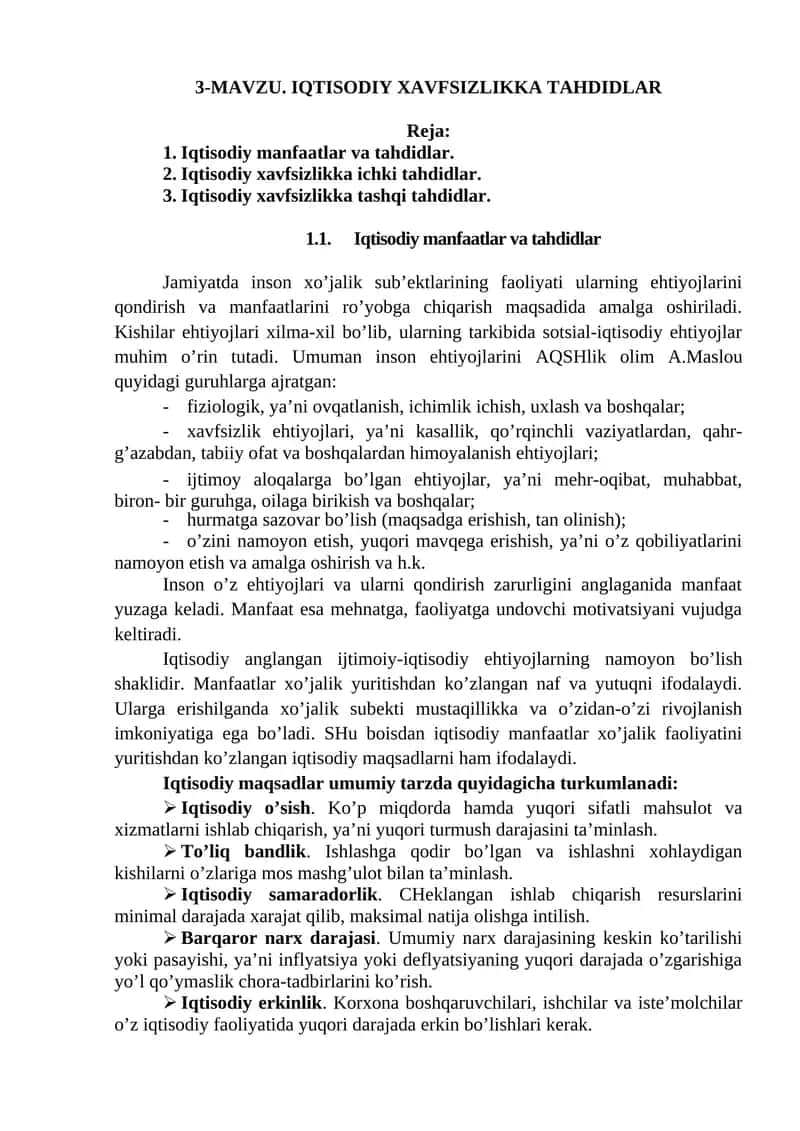 IQTISODIY XAVFSIZLIKKA TAHDIDLAR 1