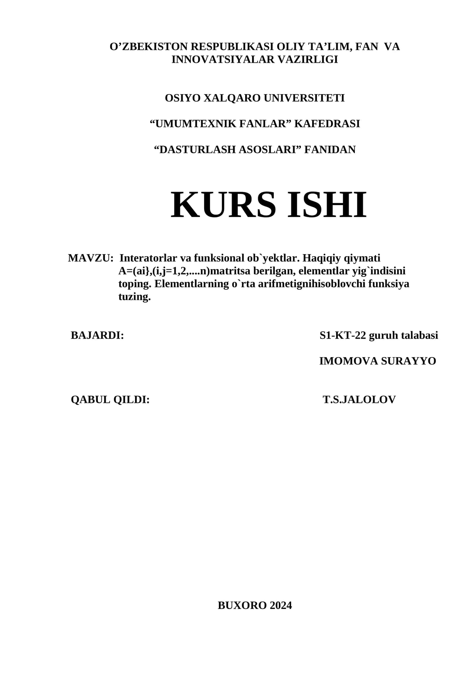 Interatorlar va funksional ob`yektlar. Haqiqiy qiymati 1