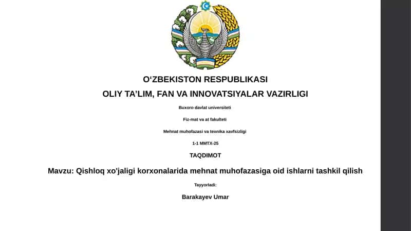 Qishloq xo'jaligi korxonalarida mehnat muhofazasiga oid ishlarni tashkil qilish 1