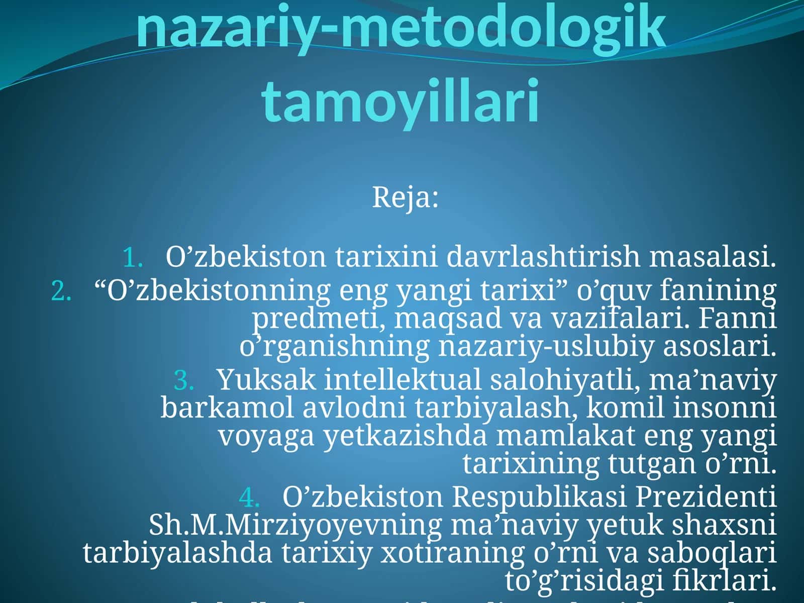 O’zbekistonning eng yangi tarixi 1