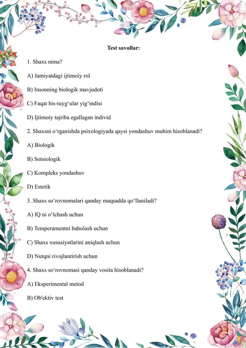 PSIXOLOGIYADAN TEST 1