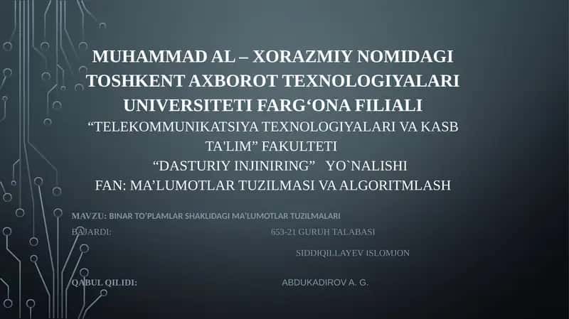 Dasturiy injiniring yo'nalishiga oid ma'lumotlar tuzilmasi 1