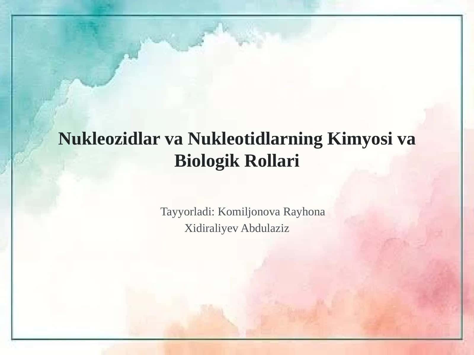 Nukleozidlar va Nukleotidlarning Kimyosi va Biologik Rollari 1