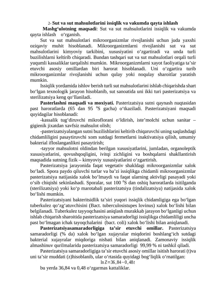 Sut va sut mahsulotlarini issiqlik va vakumda qayta ishlash 1