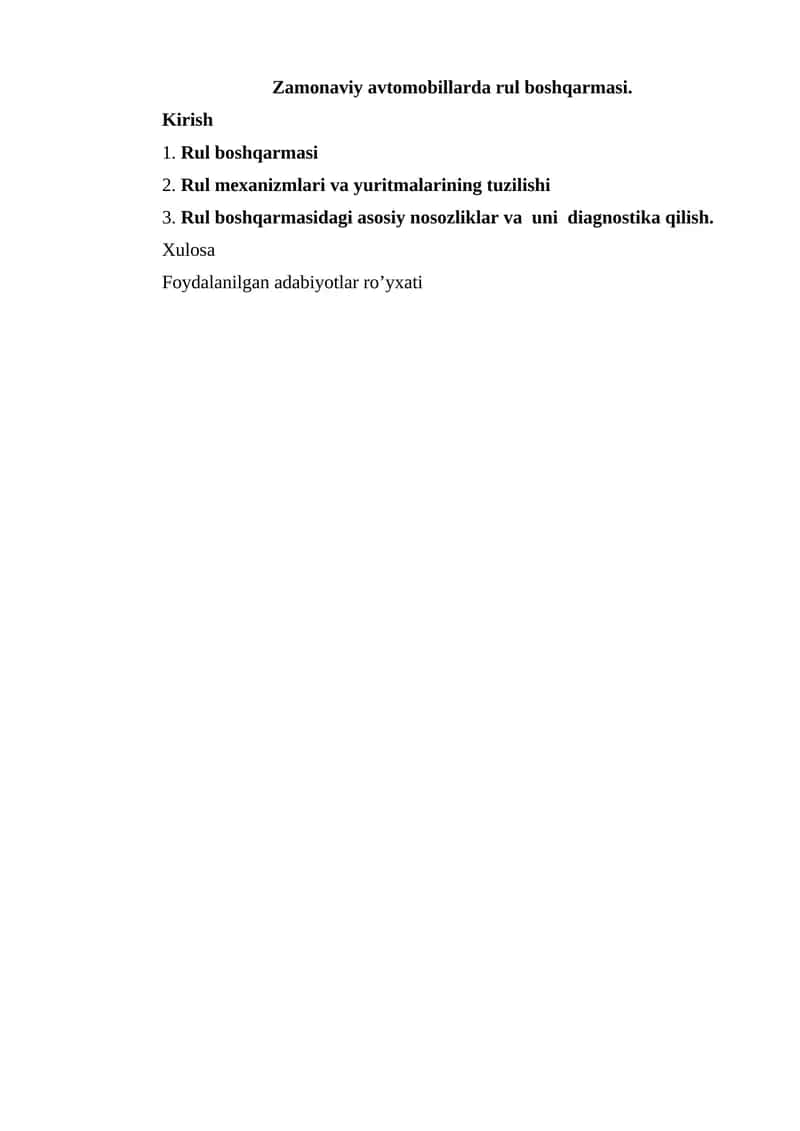 Zamonaviy avtomobillarda rul boshqarmasi 1