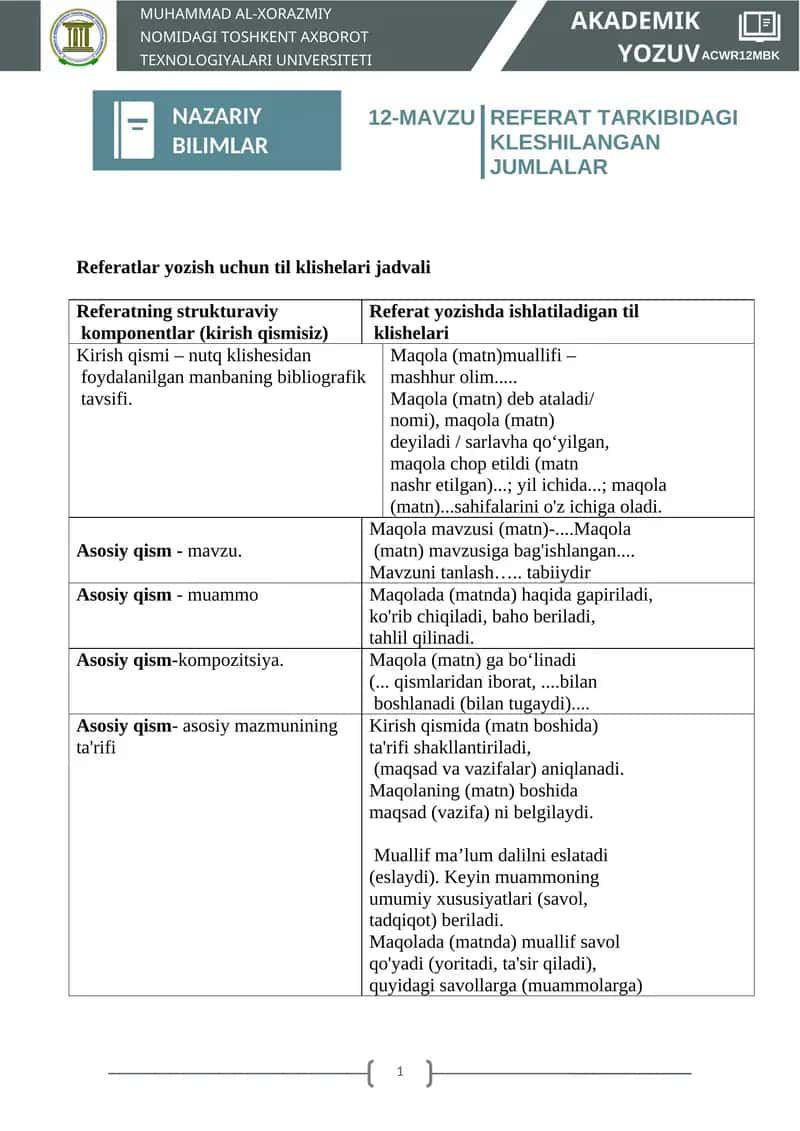 REFERAT TARKIBIDAGI KLESHILANGAN JUMLALAR 1