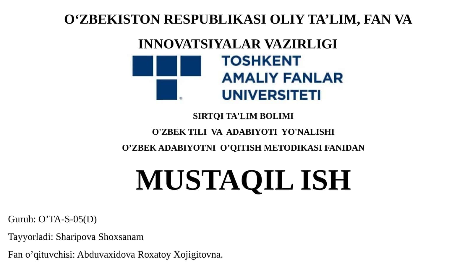 O’zbek adabiyotni O’qitish metodikasi 1