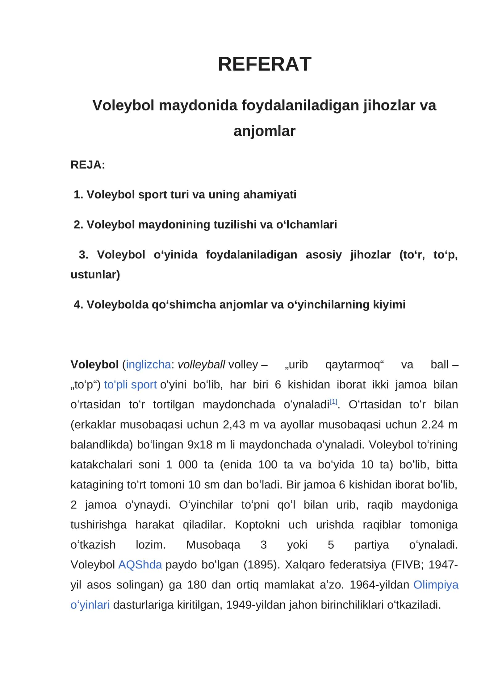 Voleybol maydonida foydalaniladigan jihozlar va anjomlar 1