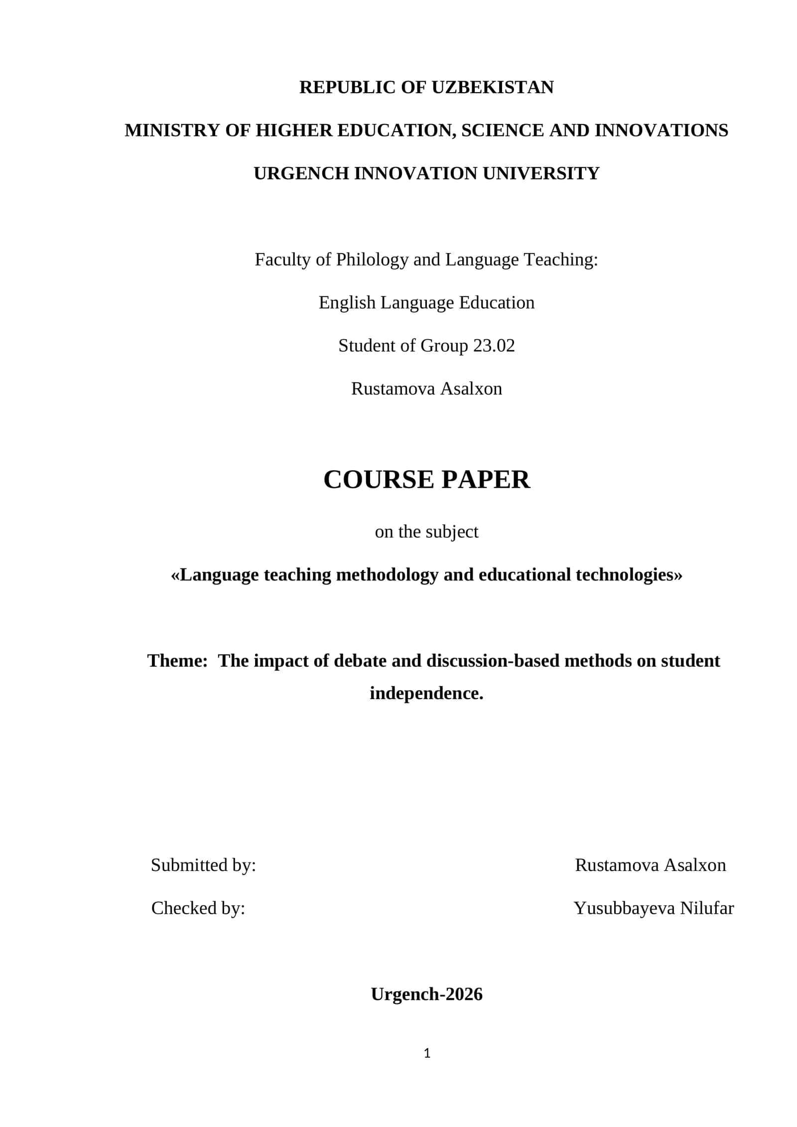 The impact of debate and discussion-based methods on student independence 1