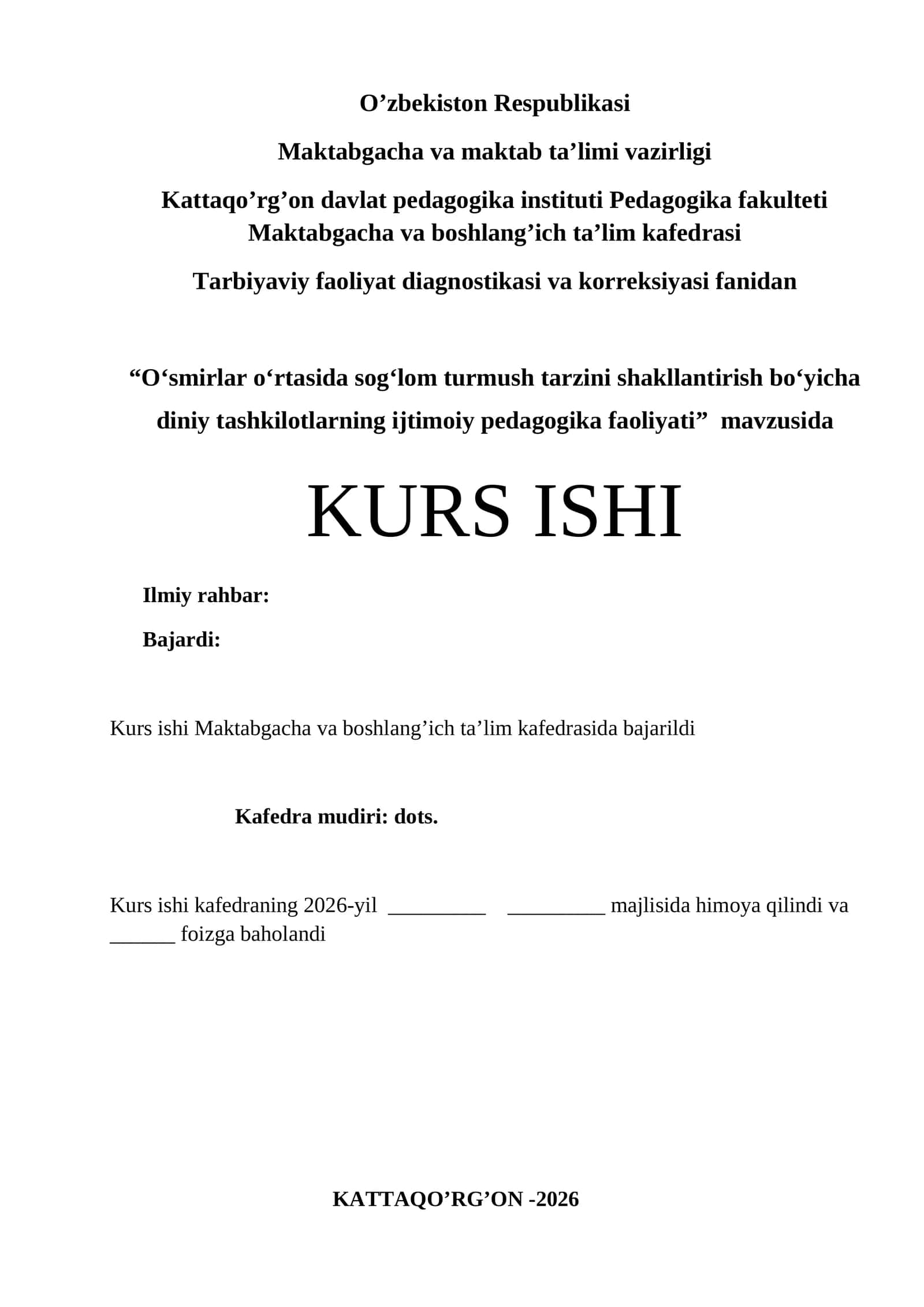 Oʻsmirlar oʻrtasida sogʻlom turmush tarzini shakllantirish boʻyicha diniy tashkilotlarning ijtimoiy pedagogika faoliyati 1