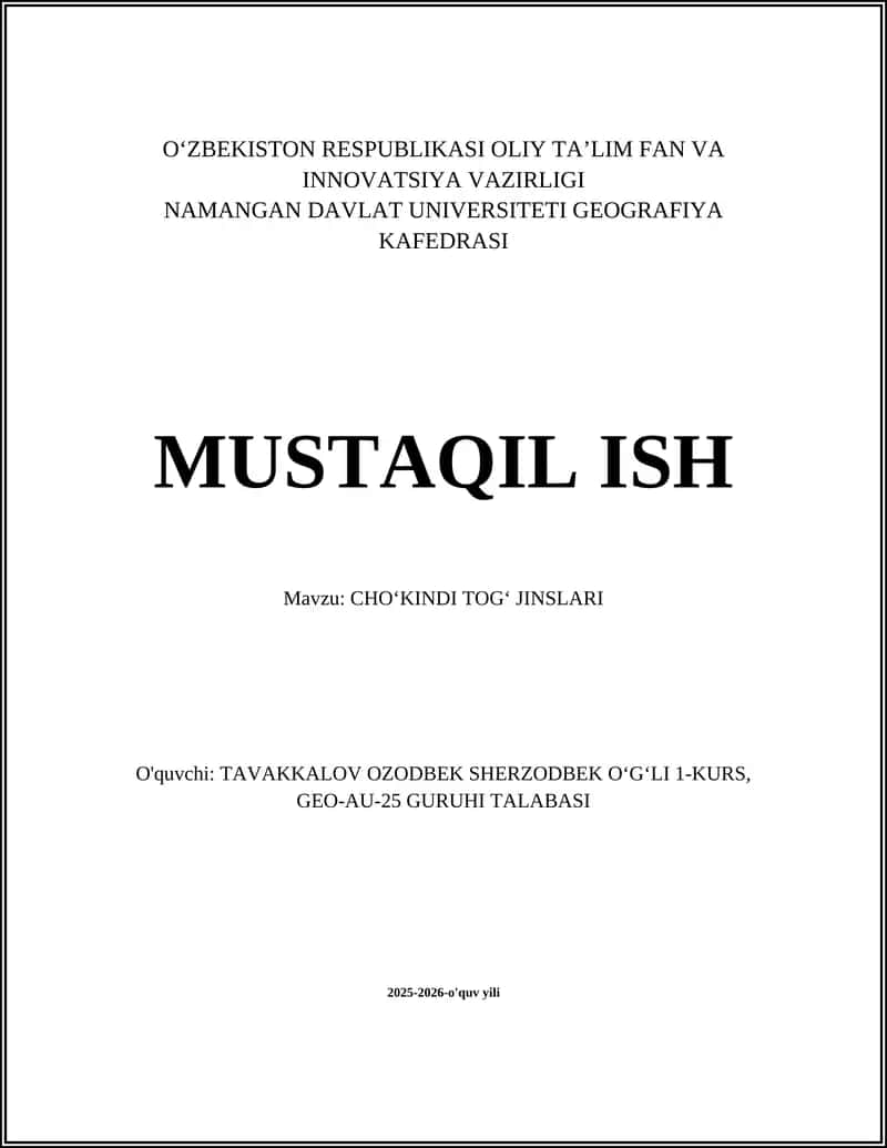 CHOʻKINDI TOGʻ JINSLARI 1