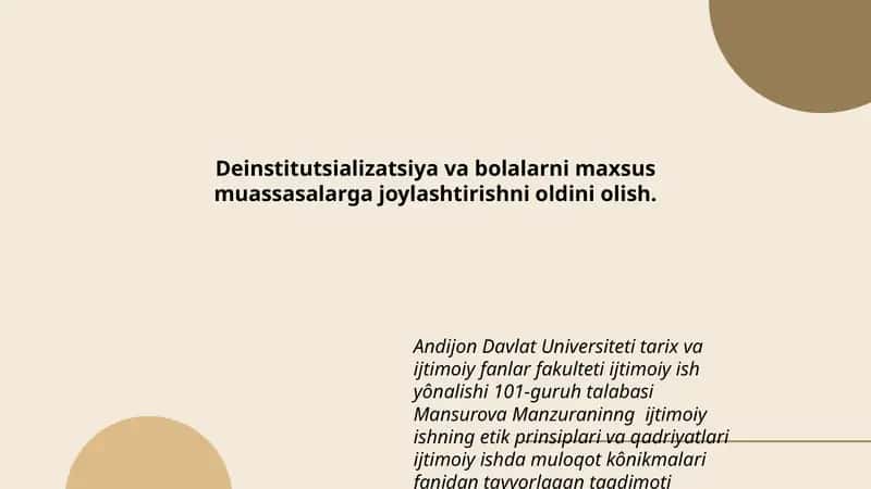 Mansurova Manzuraninng ijtimoiy ishning etik prinsiplari va qadriyatlari ijtimoiy ishda muloqot kônikmalari fanidan tayyorlagan taqdimoti 1