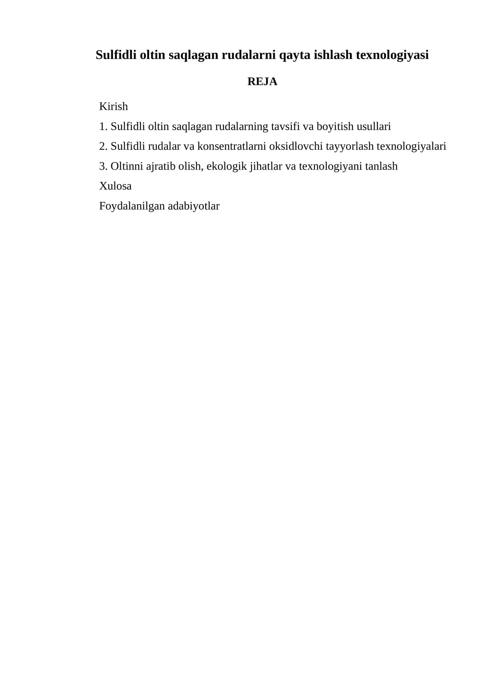Sulfidli oltin saqlagan rudalarni qayta ishlash texnologiyasi 1
