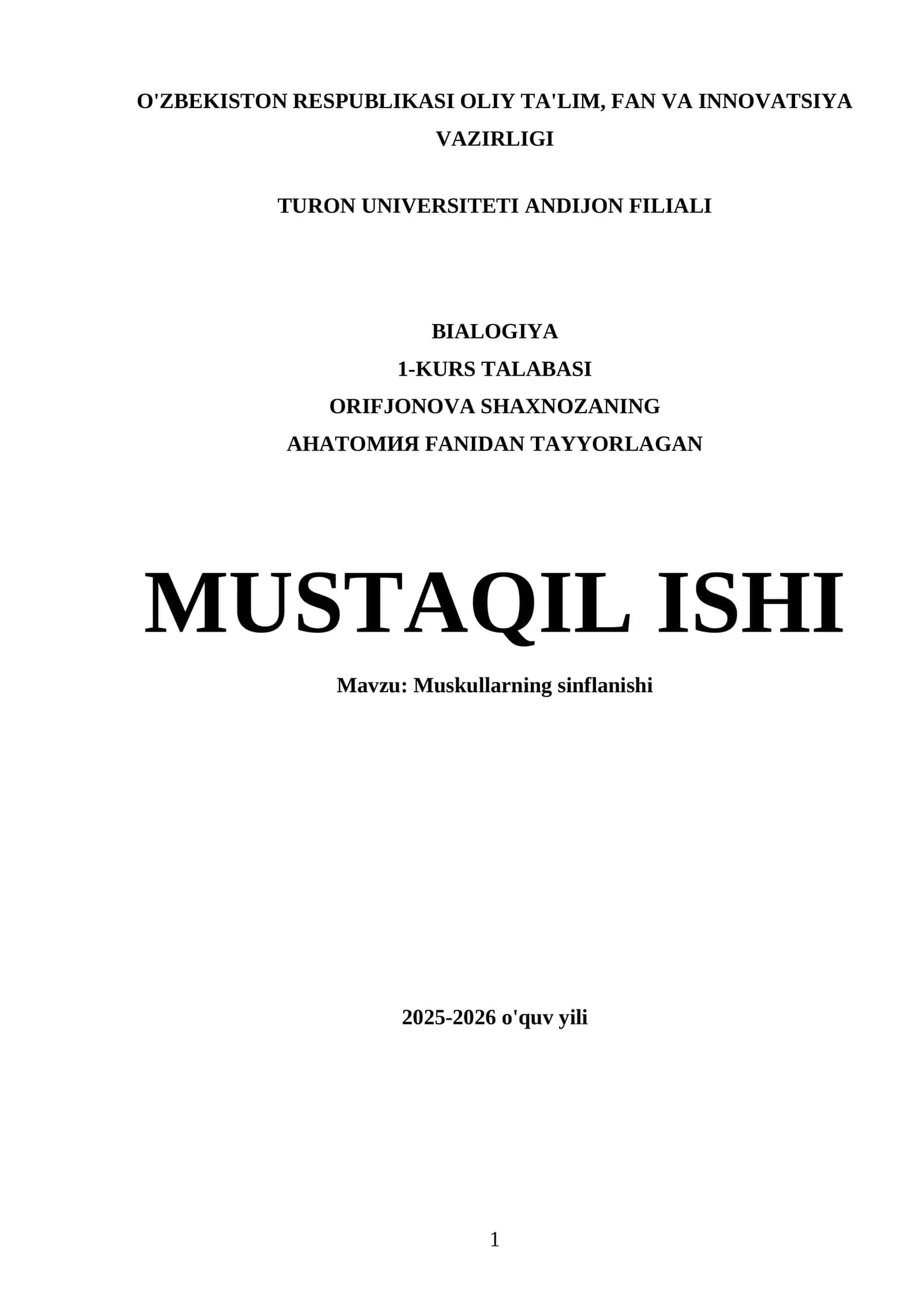 Muskullarning sinflanishi 1