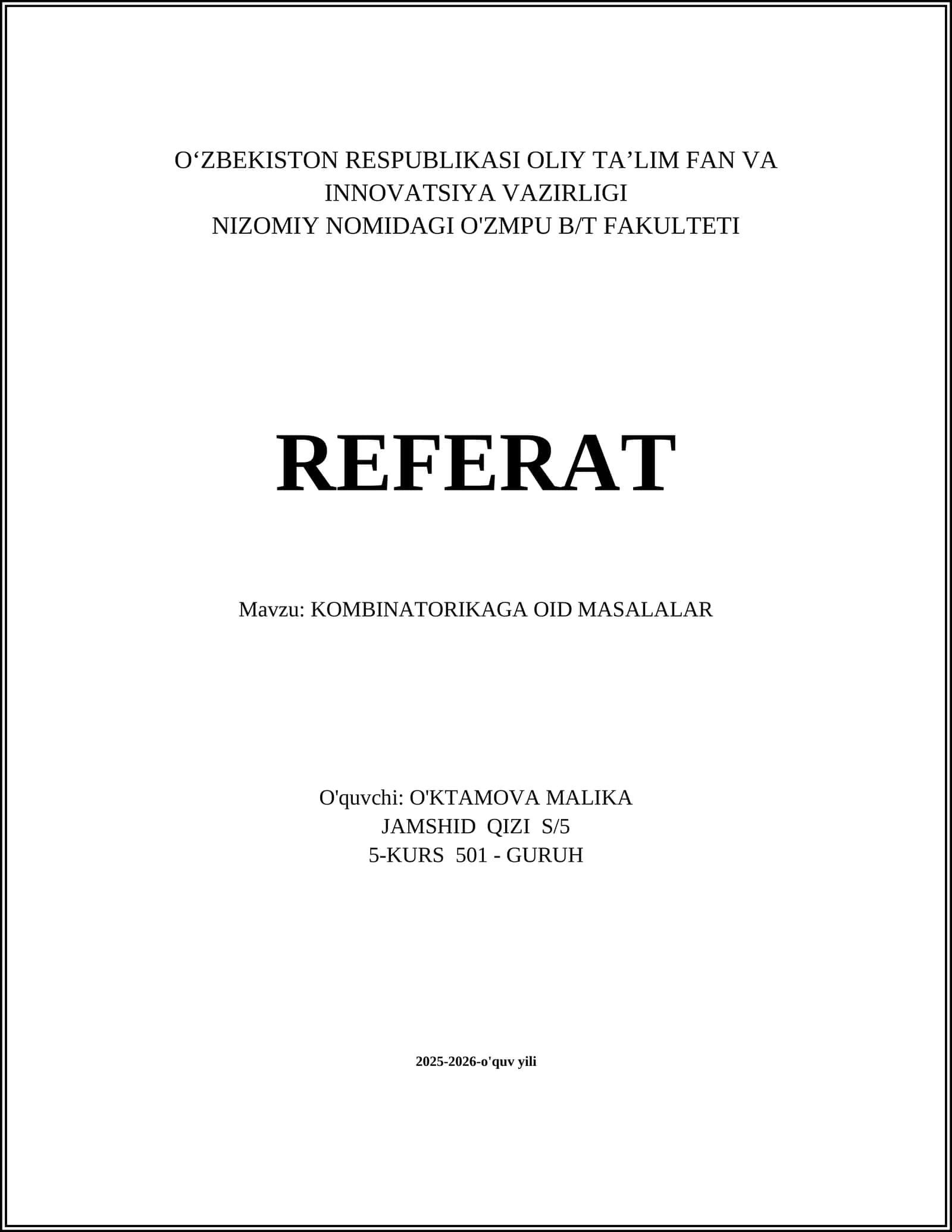 KOMBINATORIKAGA OID MASALALAR 1