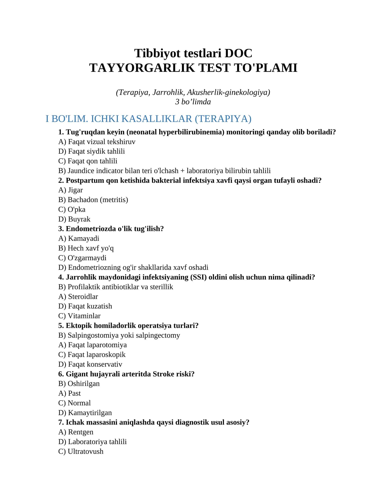 Tibbiyot testlari DOC 1