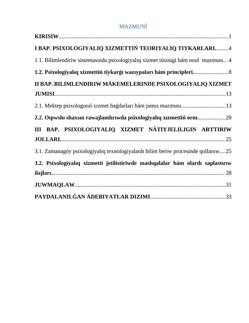 PSIXOLOGIYALIQ XIZMETTIŃ TEORIYALIQ TIYKARLAR 1