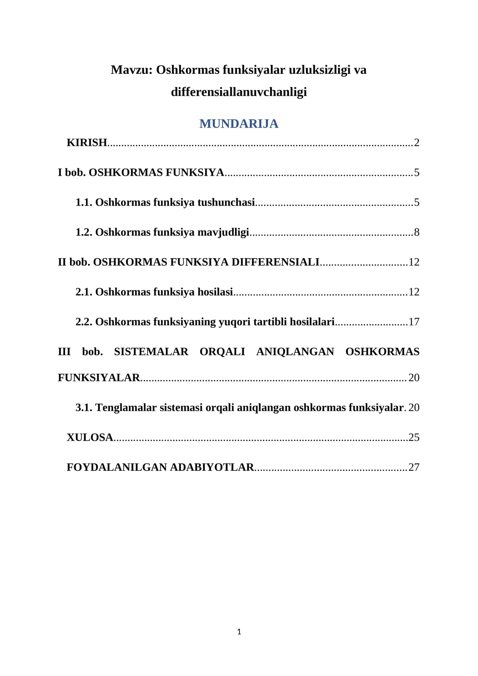 Oshkormas funksiyalar uzluksizligi va differensiallanuvchanligi 1