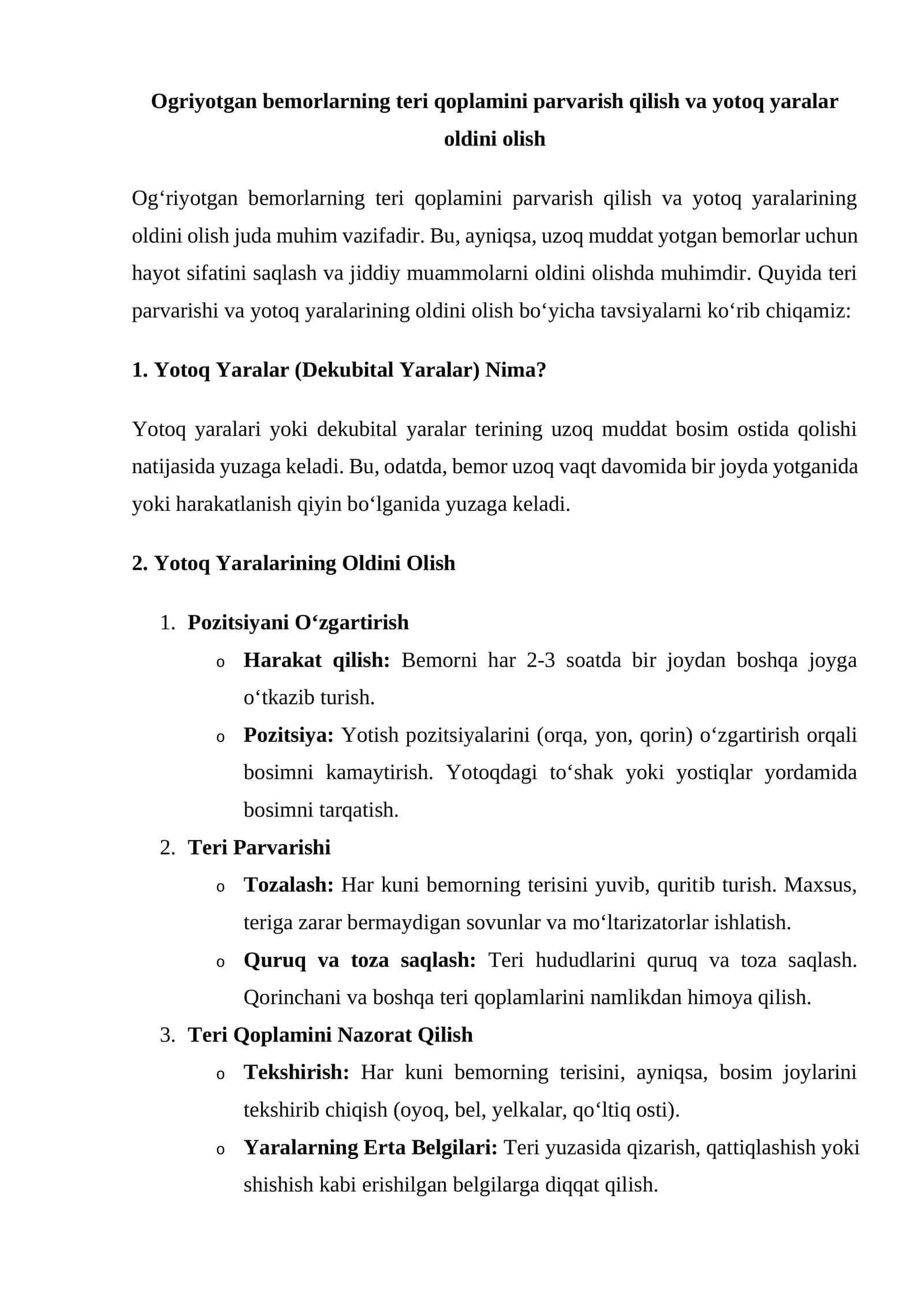 Yotoq yaralarining oldini olish 1