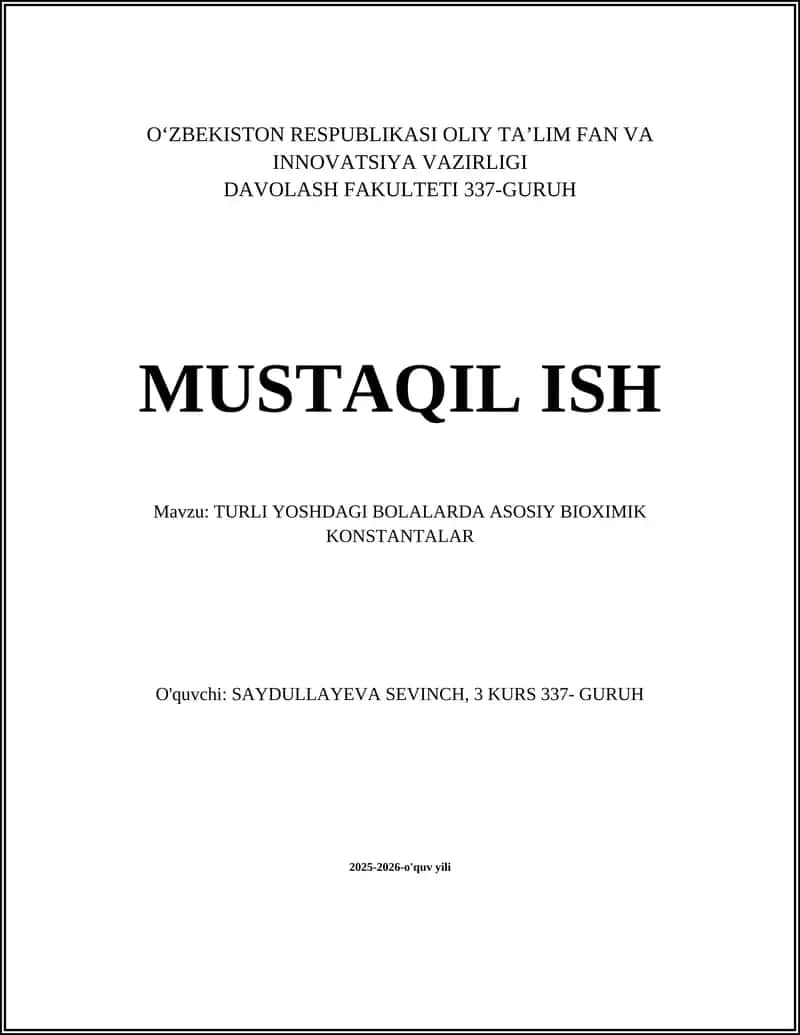 TURLI YOSHDAGI BOLALARDA ASOSIY BIOXIMIK KONSTANTALAR 1