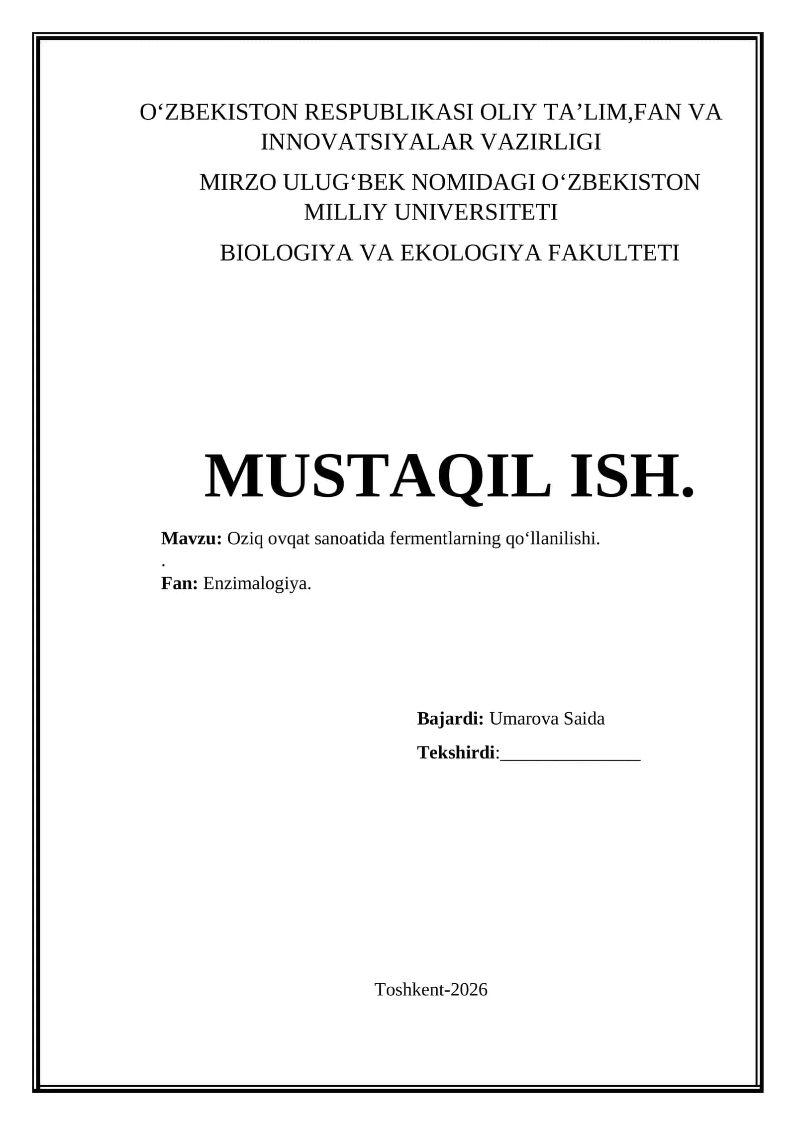 Oziq ovqat sanoatida fermentlarning qo‘llanilishi 1