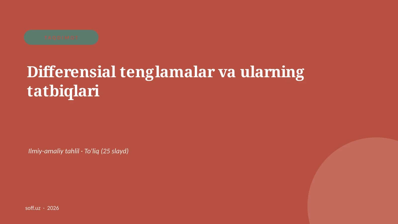 Differensial tenglamalar va ularning tatbiqlari 1