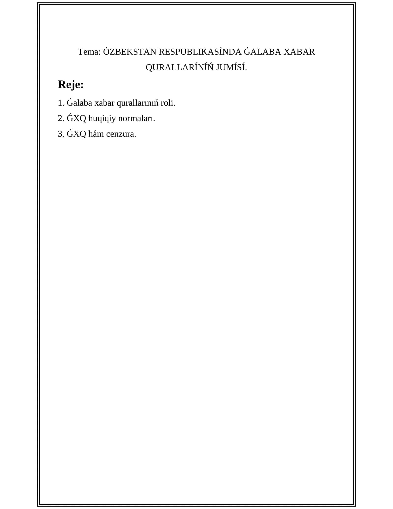 ÓZBEKSTAN RESPUBLIKASÍNDA ǴALABA XABAR QURALLARÍNÍŃ JUMÍSÍ 1