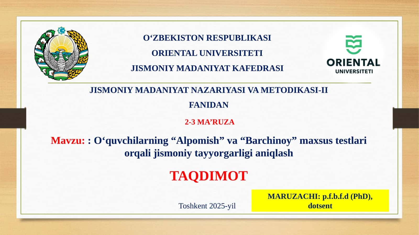 "Alpomish" va "Barchinoy" maxsus testlari 1