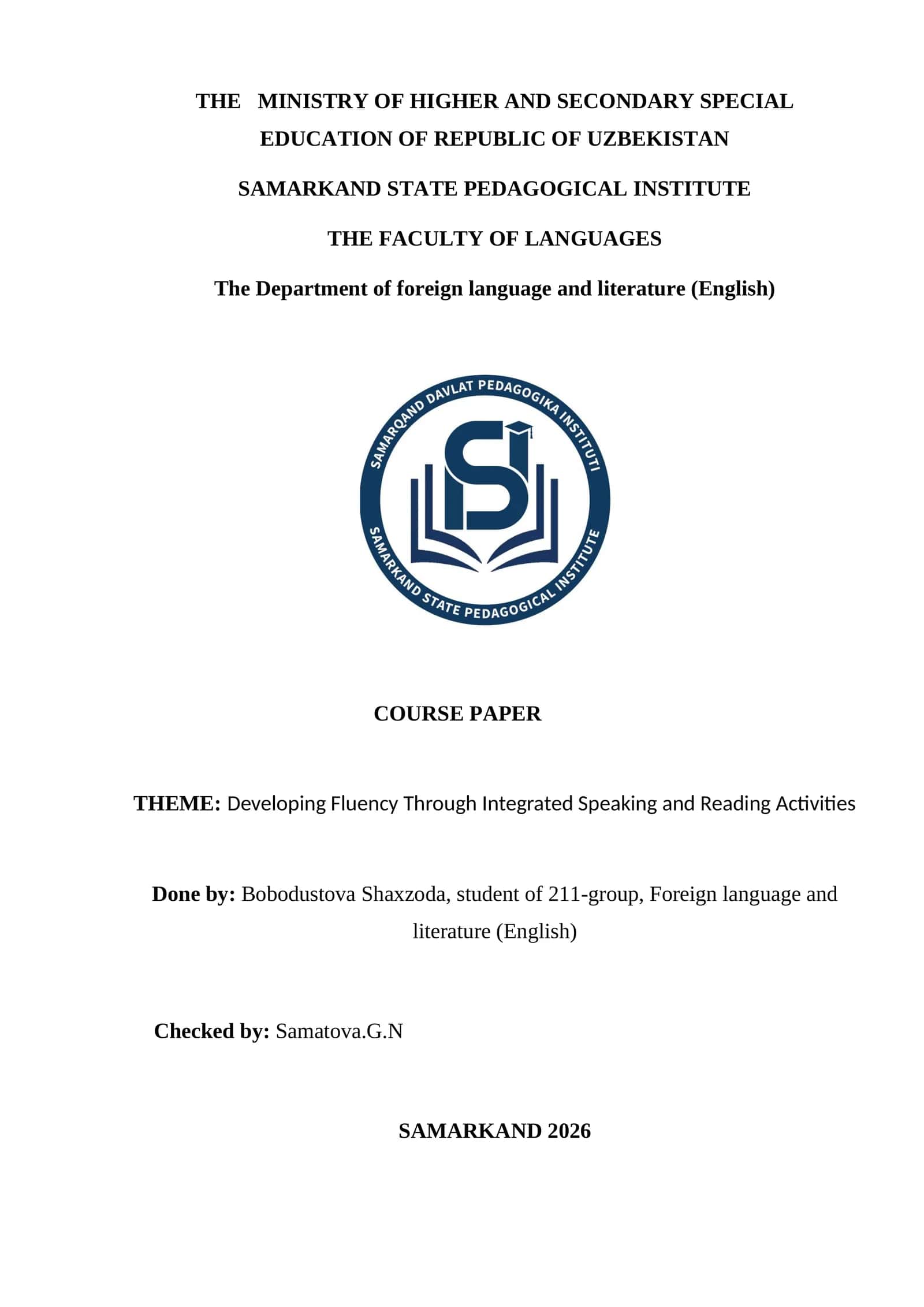 Developing Fluency Through Integrated Speaking and Reading Activities 1
