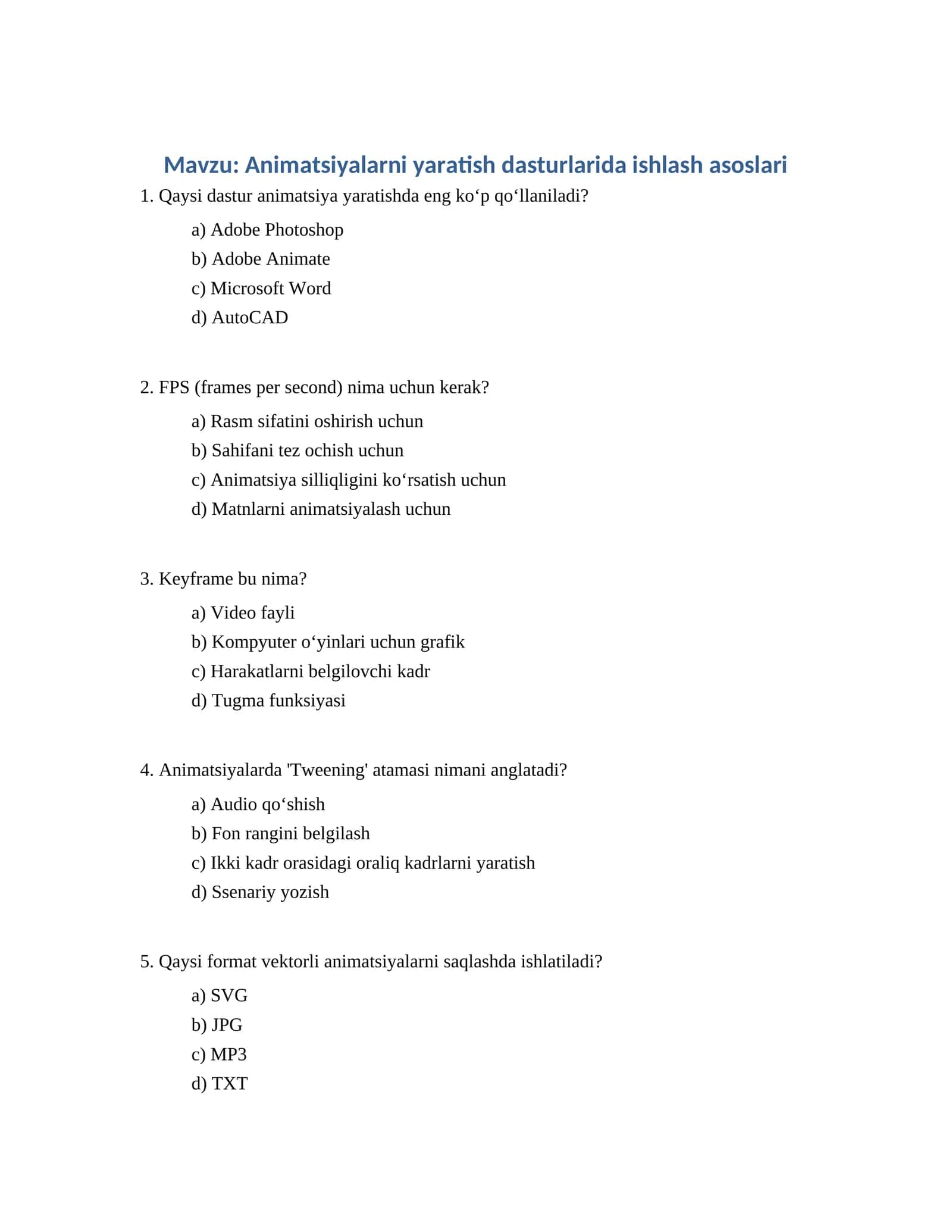Animatsiyalarni yaratish dasturlarida ishlash asoslari 1