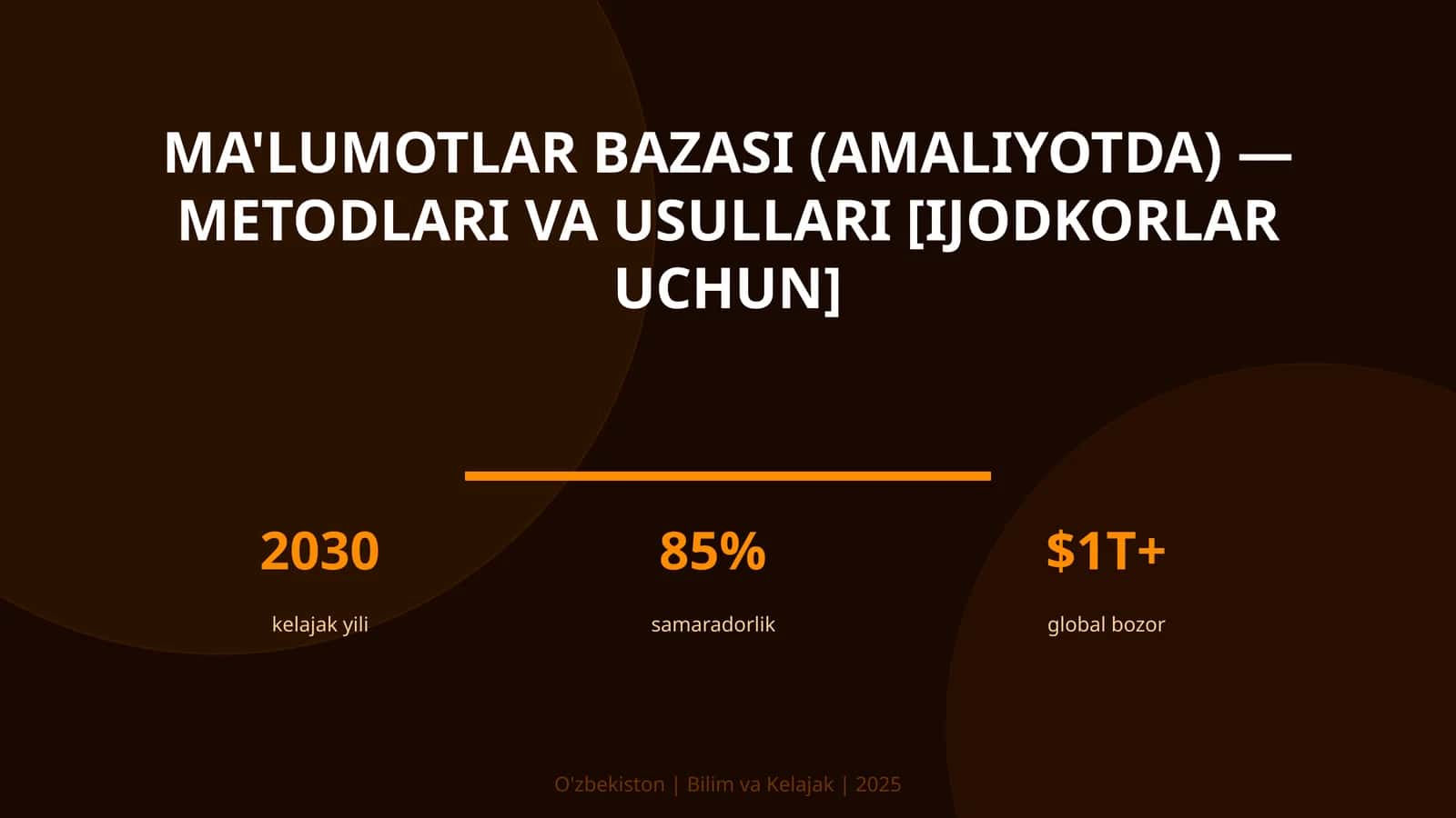 MA'LUMOTLAR BAZASI (AMALIYOTDA) — METODLARI VA USULLARI [IJODKORLAR UCHUN] 1