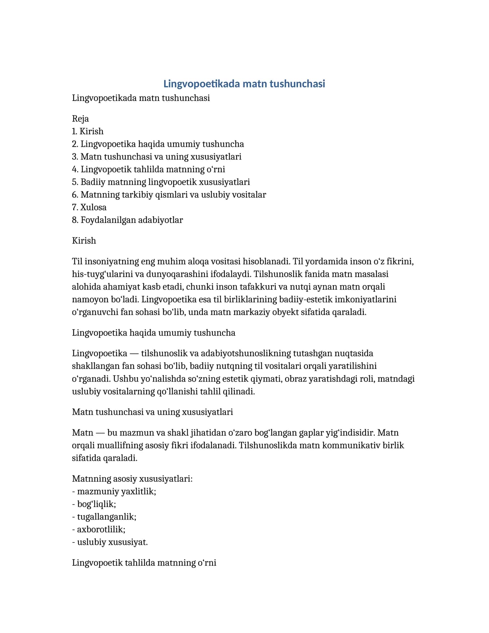 Lingvopoetikada matn tushunchasi 1