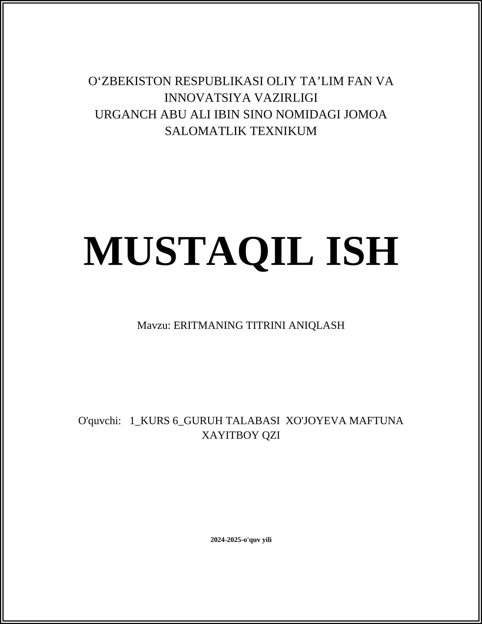 ERITMANING TITRINI ANIQLASH 1
